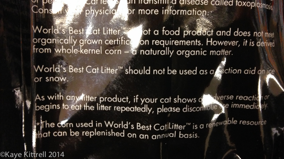 Cat litter back of bag Heeding my own advice-corn label