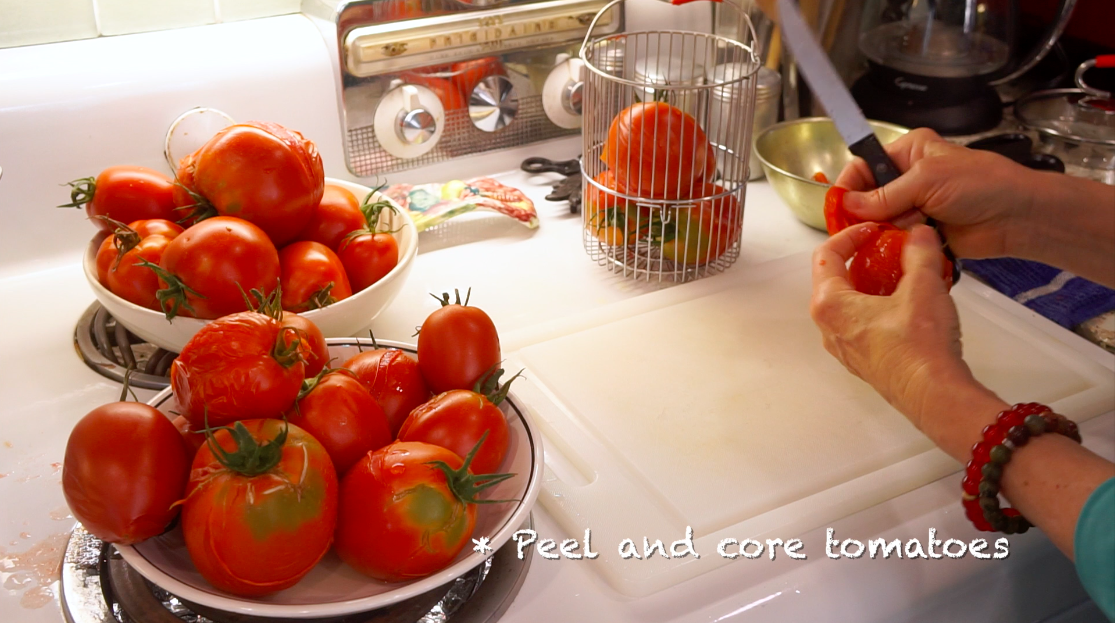 Italian Tomato Sauce - peeling tomatoes