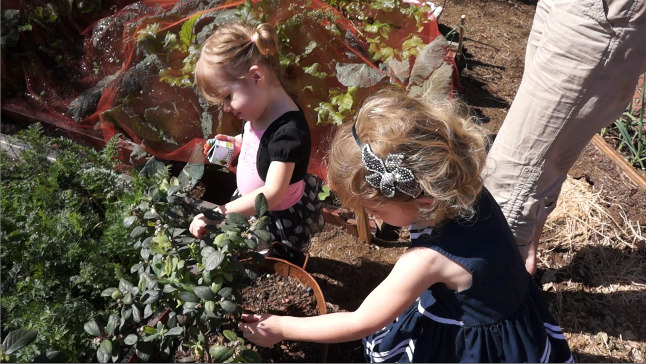 Ali&Lily in Late Bloomer garden Late Bloomer is TWO Today-girls